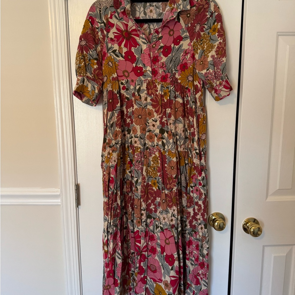 NATURAL LIFE Pink and Brown Floral Maxi Dress